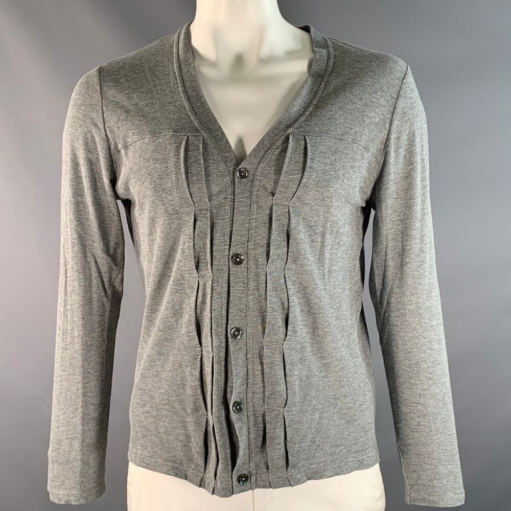 PRIVATE STOCK Size L Grey Heather Merino Wool / Cotton Pleated Cardigan